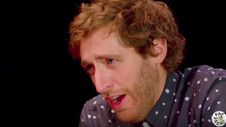 Watch Thomas Middleditch ham it up while eating wings